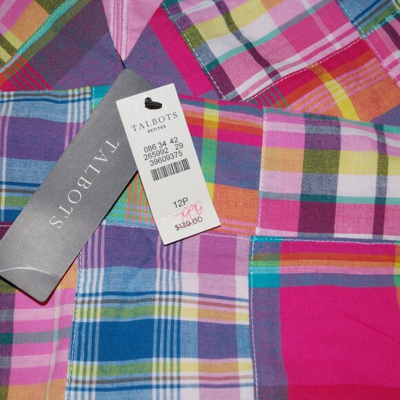 🌈 New With Tags! Talbots Madras Patchwork Dress - Size 12P 🌈 - Picture 9 of 16